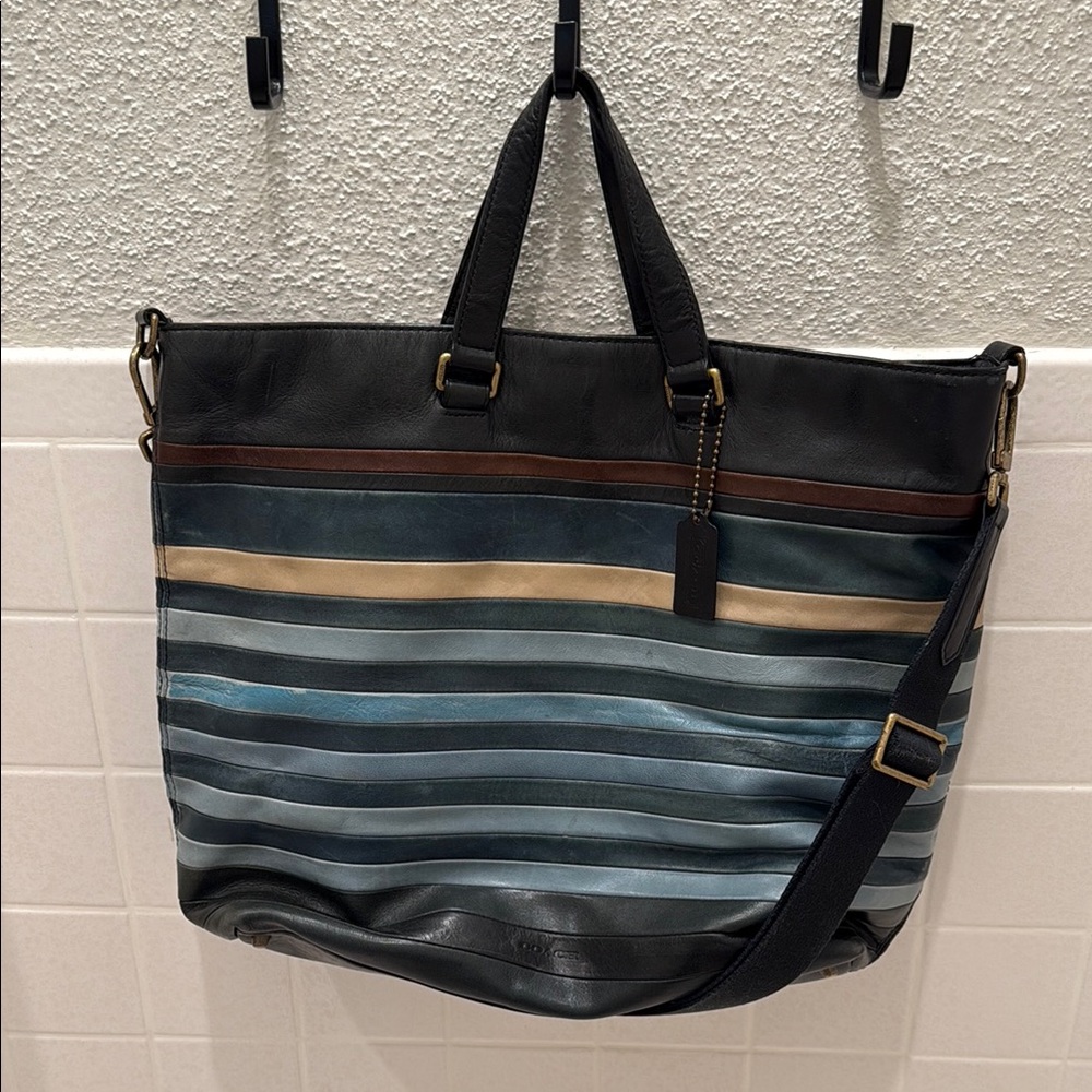 2013 Coach Bleeker Bar Striped Leather Day 2 Way Tote Bag